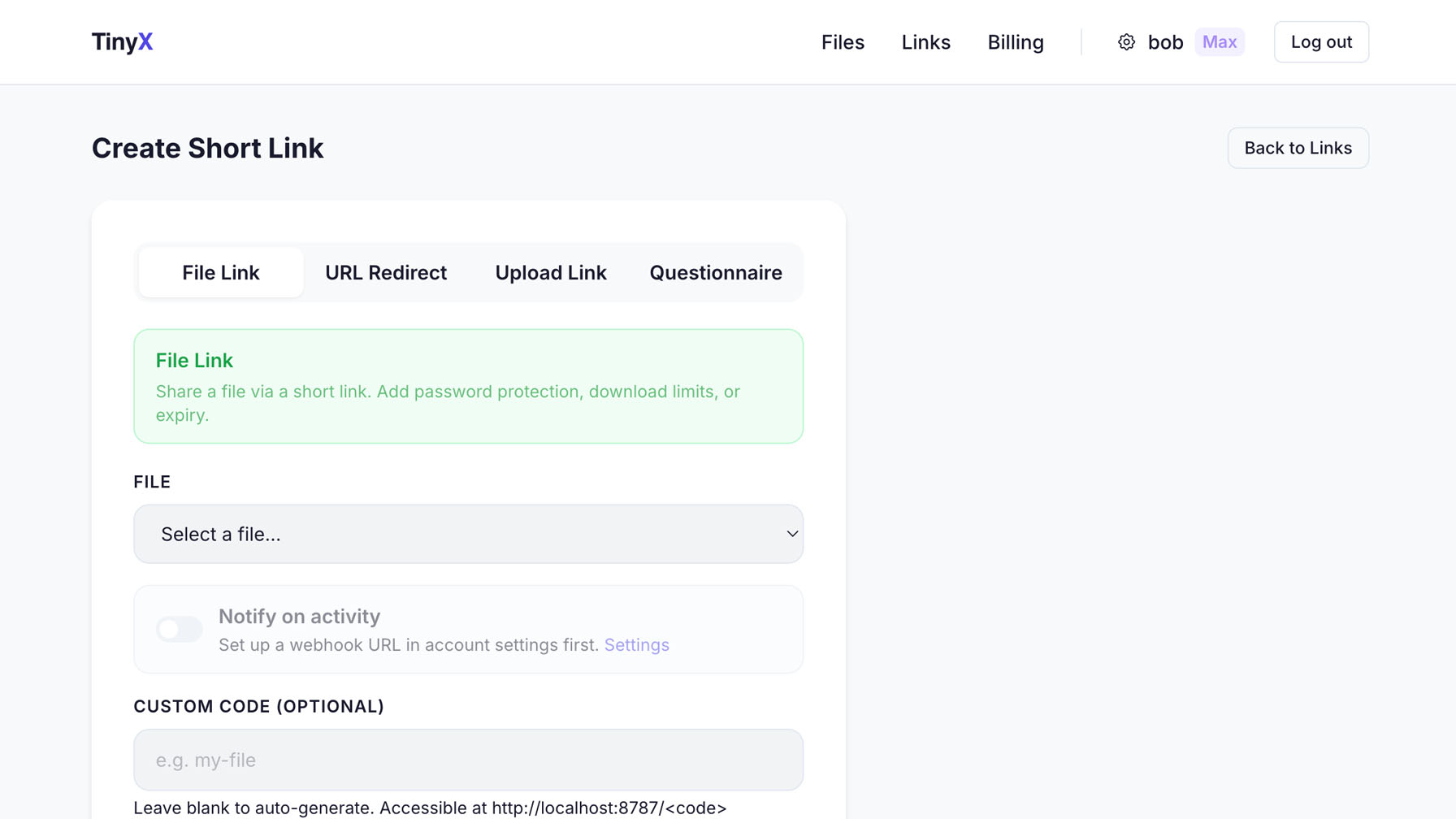 Screenshot: Link list with analytics