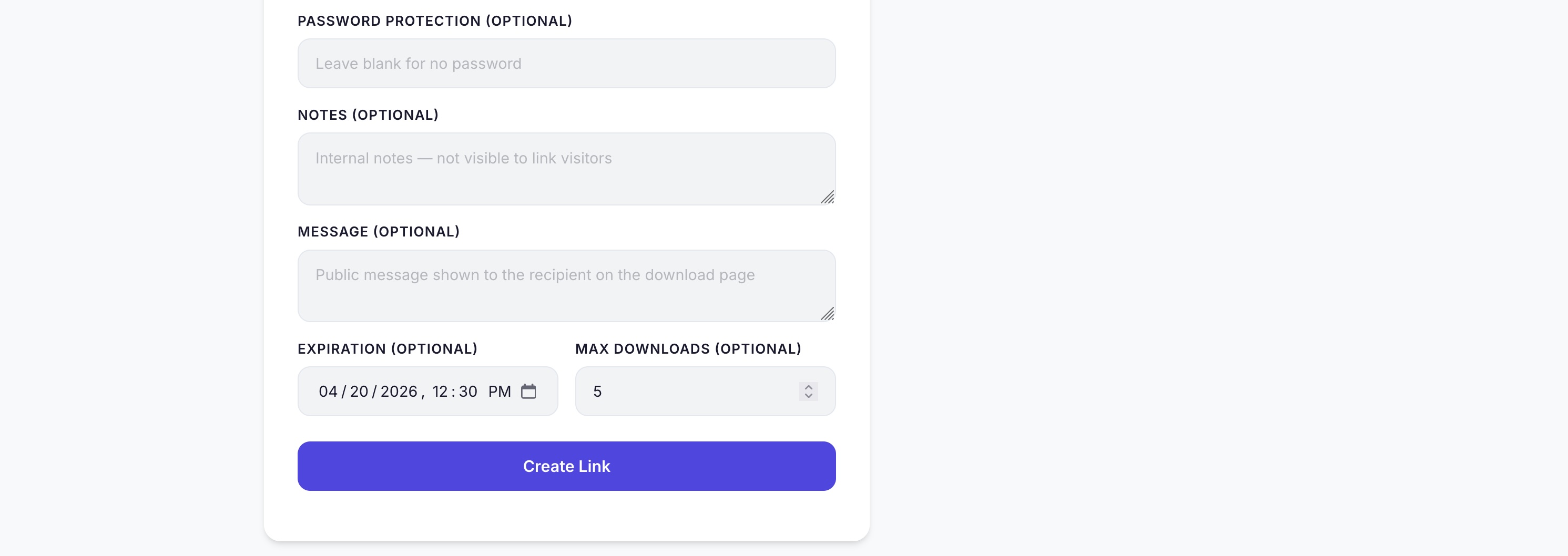 Screenshot of a delivery link configured to expire after client review