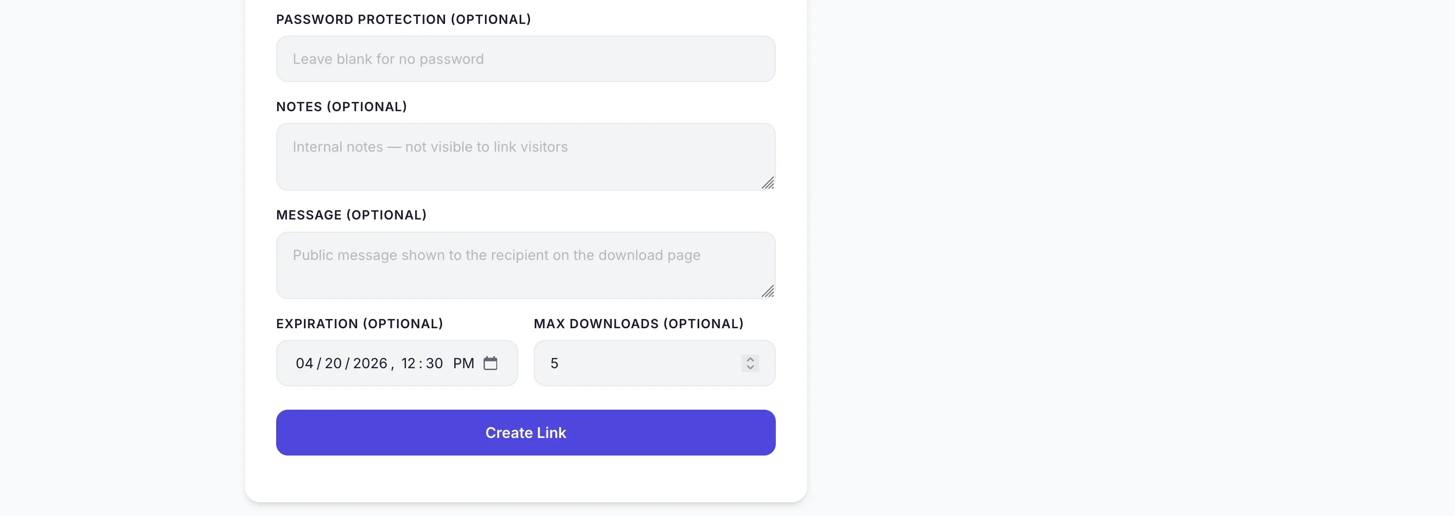 Screenshot of a delivery link configured to expire after client review