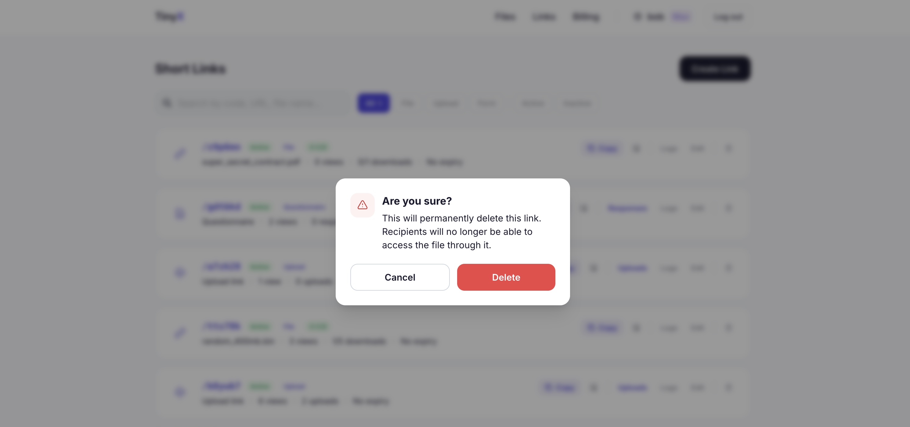 Screenshot of expired link page showing file has been purged