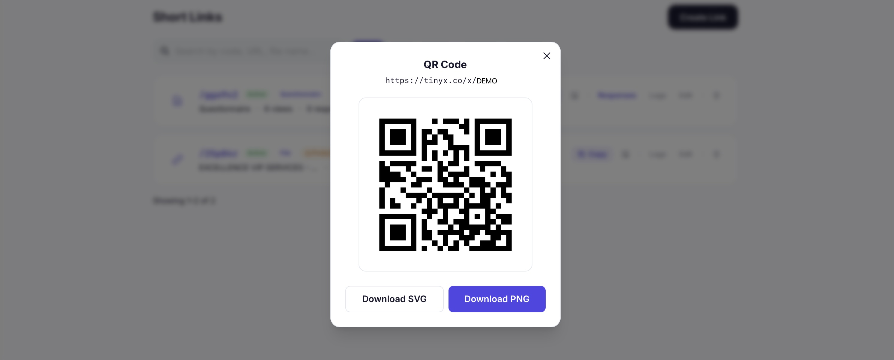 Screenshot of QR code generator with download options