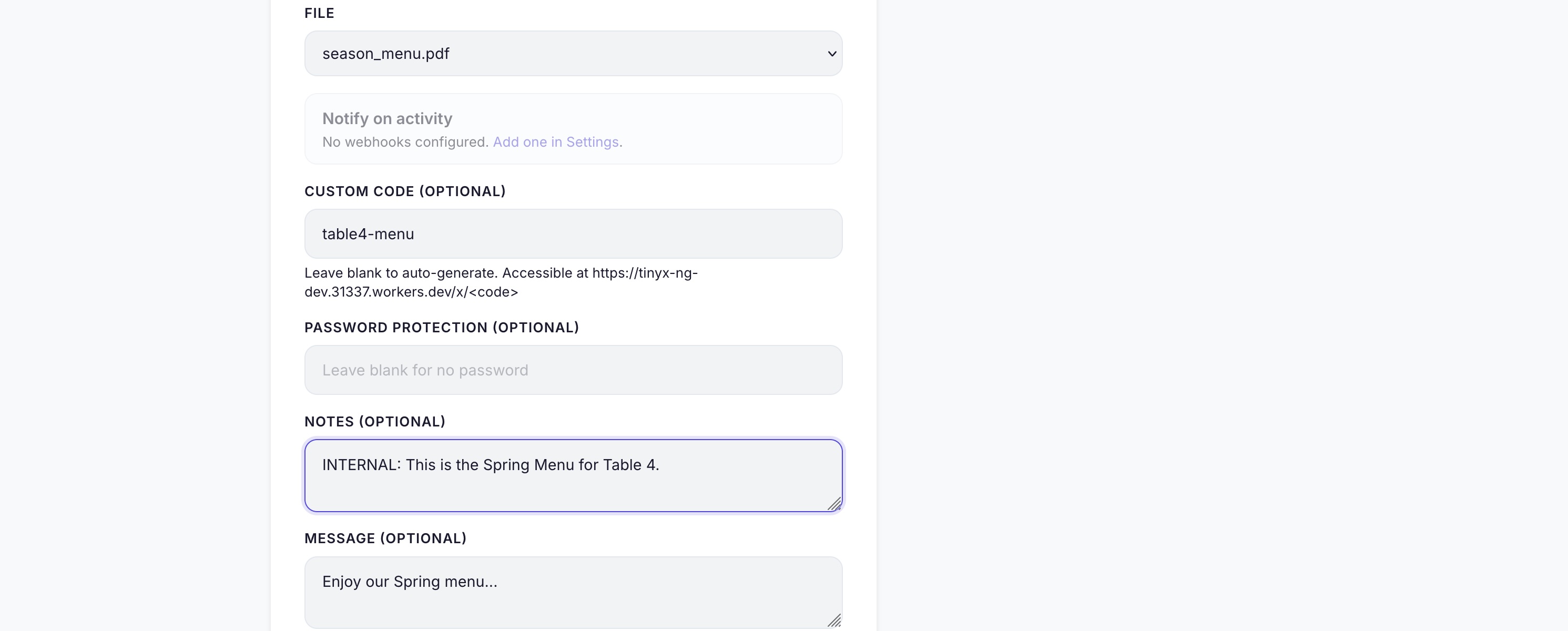 Screenshot of redirect target being edited on an existing short link