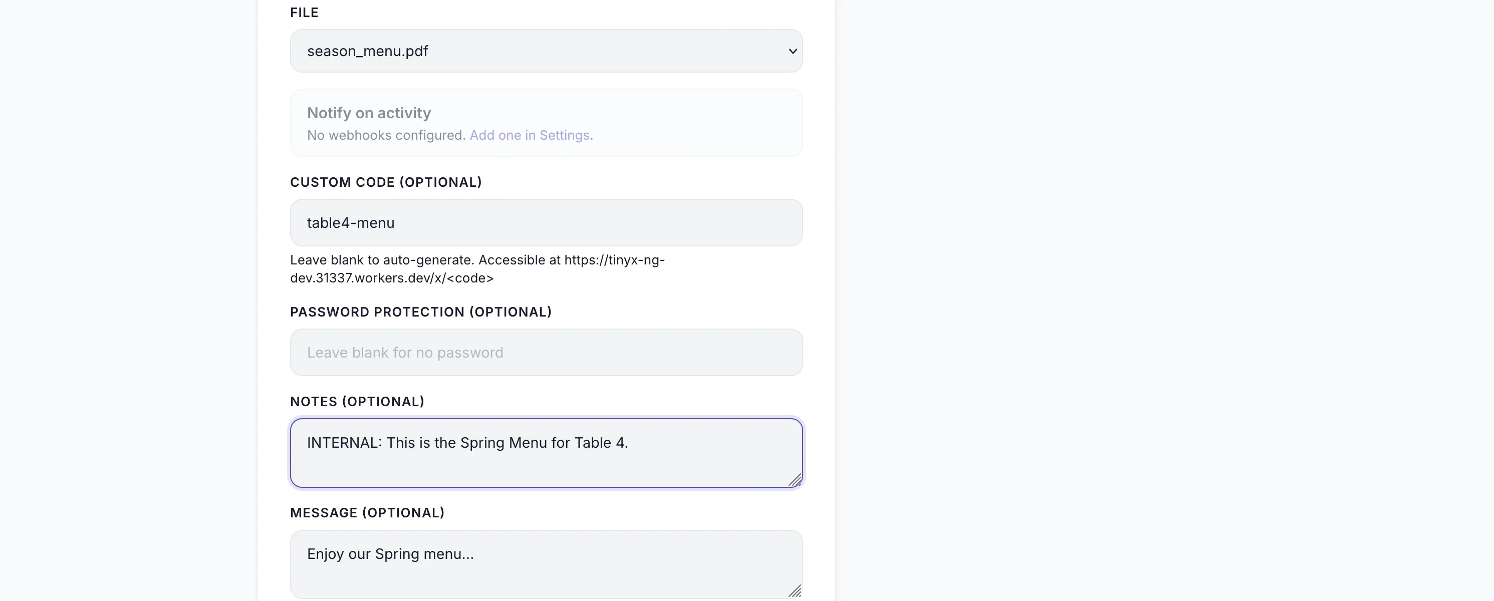Screenshot of redirect target being edited on an existing short link