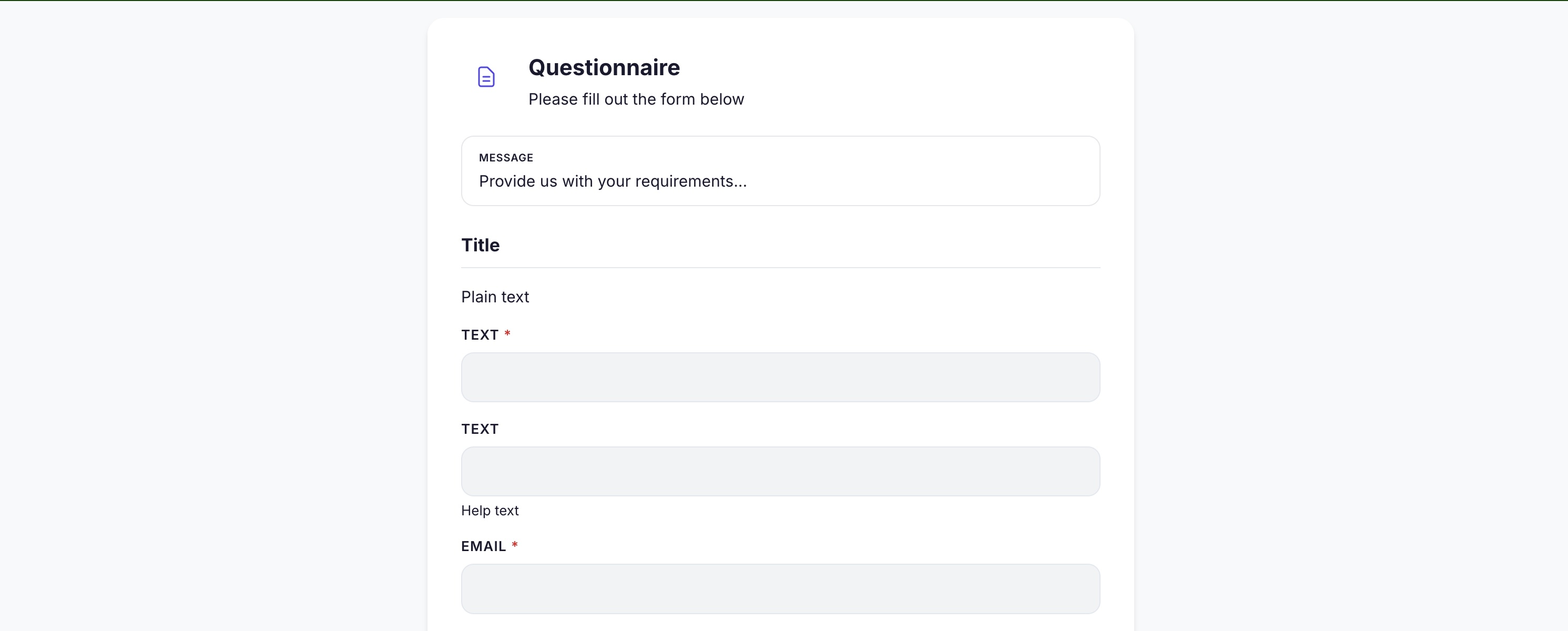 Screenshot of an intake form with response list