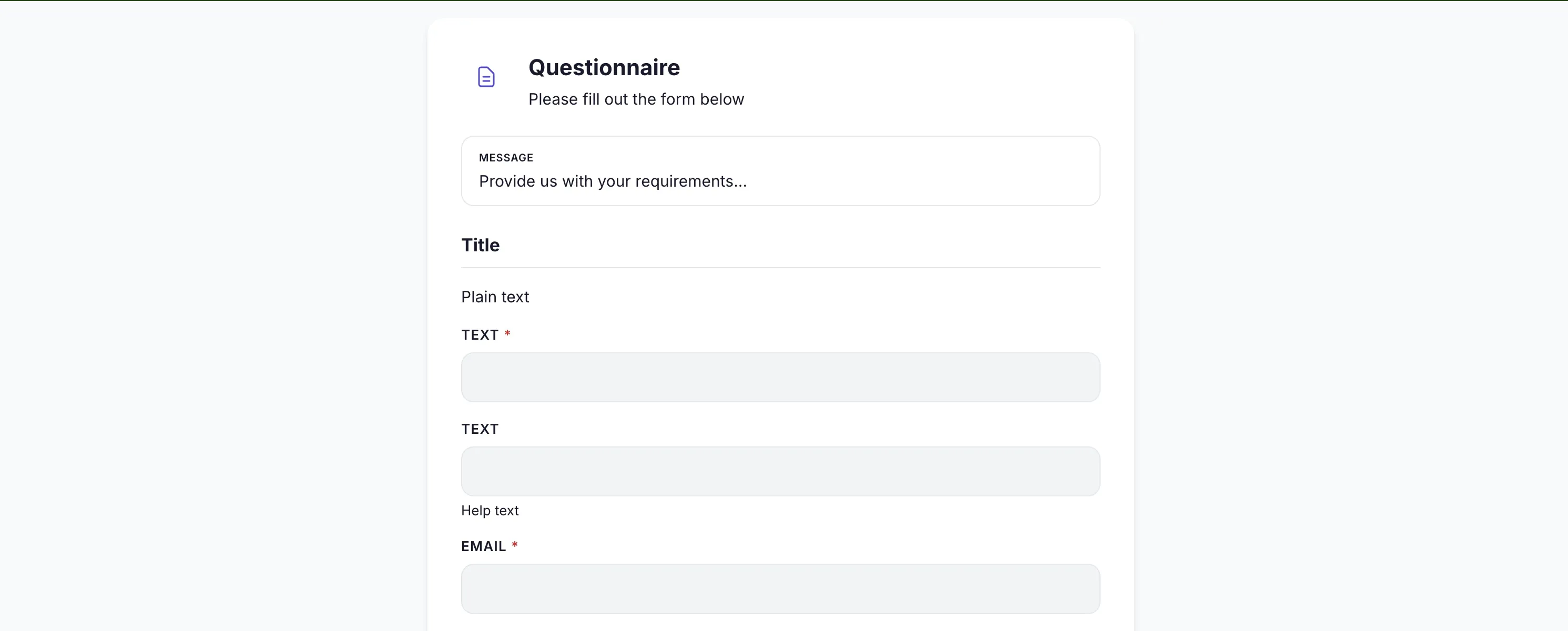 Screenshot of an intake form with response list